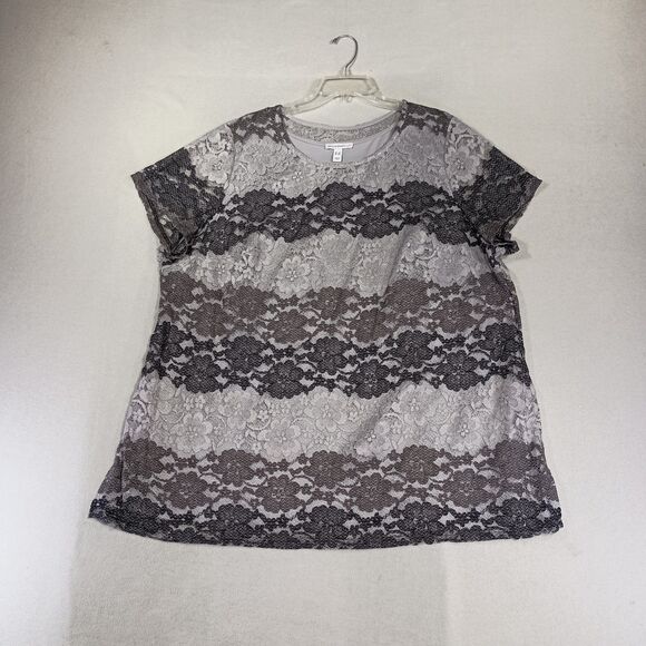 Isaac Mizrahi Live Top Womens Plus Sz 3X Lace Overlay Tunic Stretch Whimsigoth - Picture 1 of 9